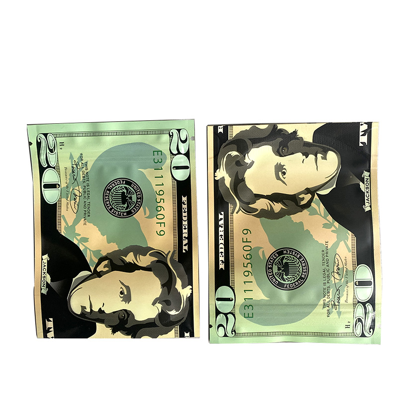 Empty Mylar Bags 3.5g Money Shape Reusable Stand-up Packaging Pouch Aluminum Food Storage Dollar Design Smell Proof With Zipper Lock Plastic Case
