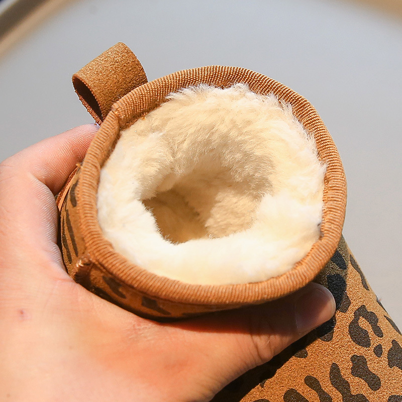 Kid Winter Plush Boots For Children Trend Fashion Leopard Teenager Littlesprouts Girl's Snow Boots Soft-soled Thick Warm Faux Fur Cotton Shoes To