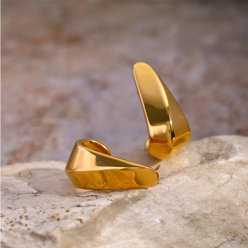 Instagram Cool Wind 18k Gold Stainless Steel Earrings for Women Geometric Curved Hook Shape Smooth Party Fashion Jewelry Free Shipping