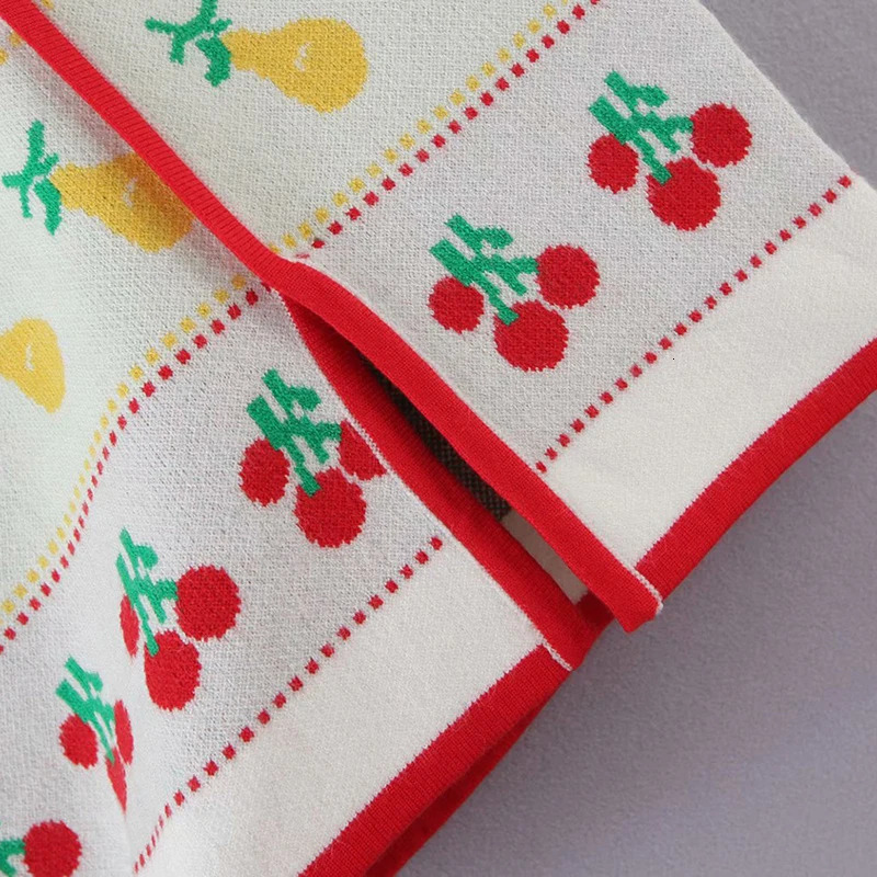 XEASY Women Suit Summer Fashion Knitting Cherry Short Sleeve Top Vintage Female High Waist Split Fork Skirt 2Piece Set 240423