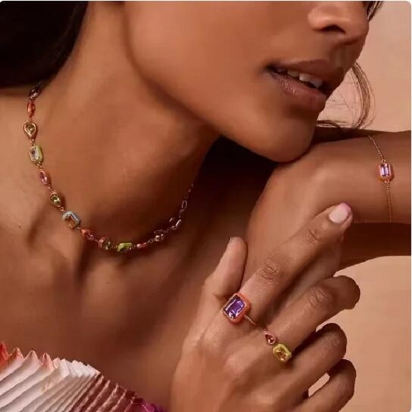 New Fashion Women Girl Jewelry Neon Colorful Enamel Geometric CZ Beaded Shaped Choker Necklace