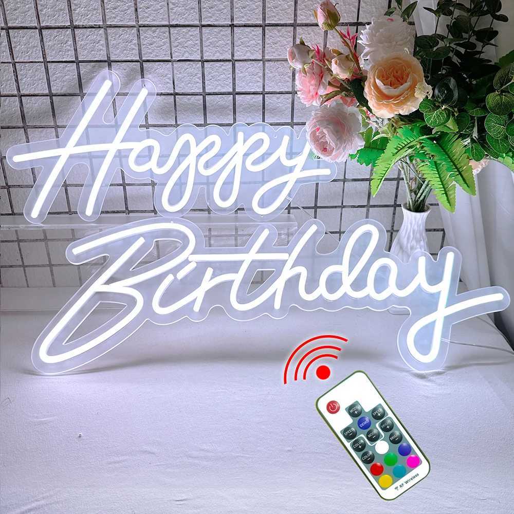 Happy Birthday 30 Inches LED Neon Lighted Sign Transparent Acrylic Base Neon Sign for Birthday Backdrop Decor Party Favors Z241123