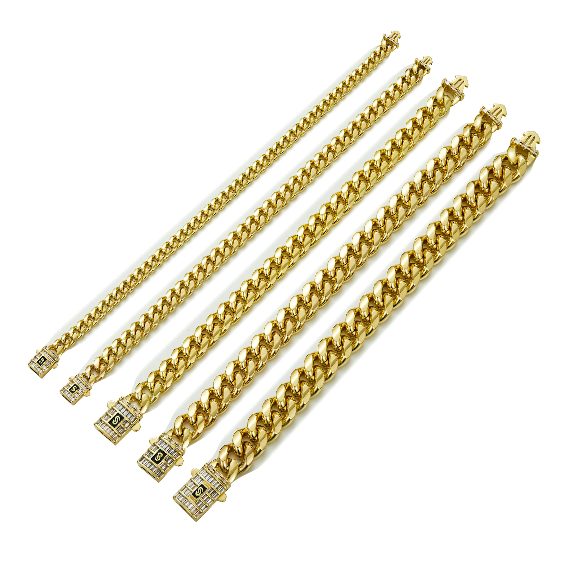 6-14mm Hip Hop Stainless Steel Miami Cuban Chain 14K Gold Plated Copper S Clasp