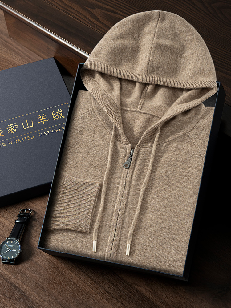 ANGEL Autumn Winter Men's 100% Hoodie Zipper Cardigan Smart Casual Soft Warm Cashmere Knitted Sweater Coat Top