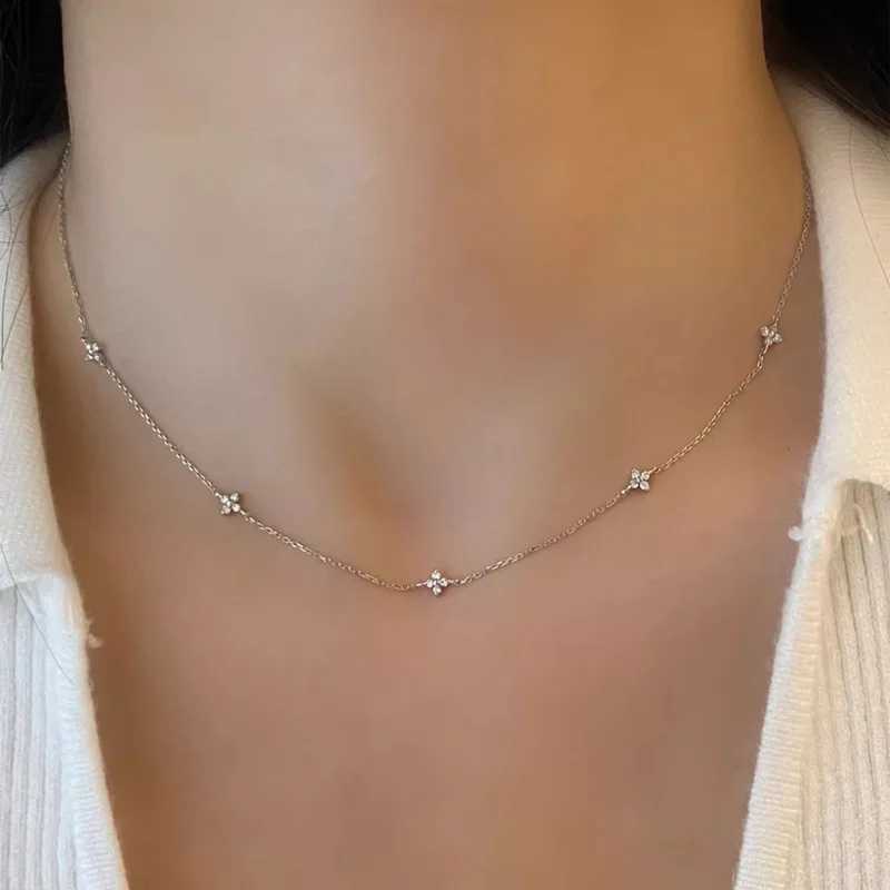 925 sterling silver plated 18K gold sparkling zircon flower necklace suitable for womens exquisite party jewelry gifts X241123