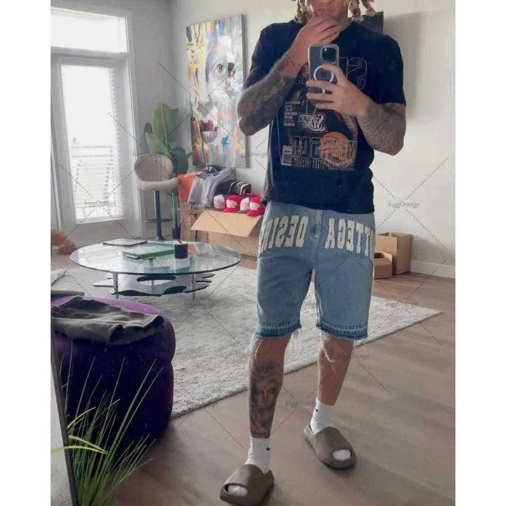 Rindu American Street Haruku Retro Denim With Letter Embroidery Oversized Jeans Men Y2k Loose Casual Versatile Shorts Women