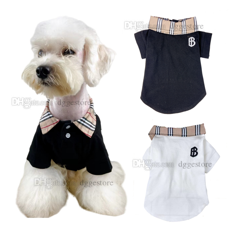 Designer Dog Clothes Luxurious Dog Apparel Embroidered Letters Dog Polo Shirts Cotton Polo T-Shirts for Small Dogs with a Two-Button Classic Plaid Pattern Collar Y112