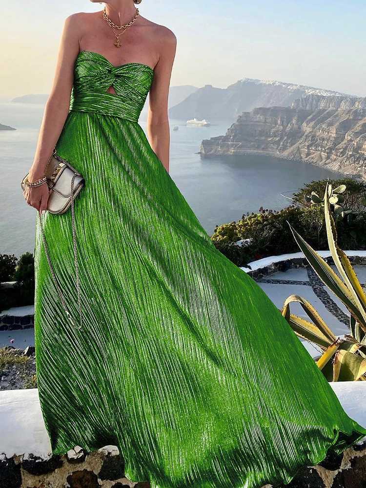 Sexy Twisted Strapless Hollow Long Dress Wenbohe Ele Bronze Ning Dress Fashion Strapless A-line Party Dress M241123