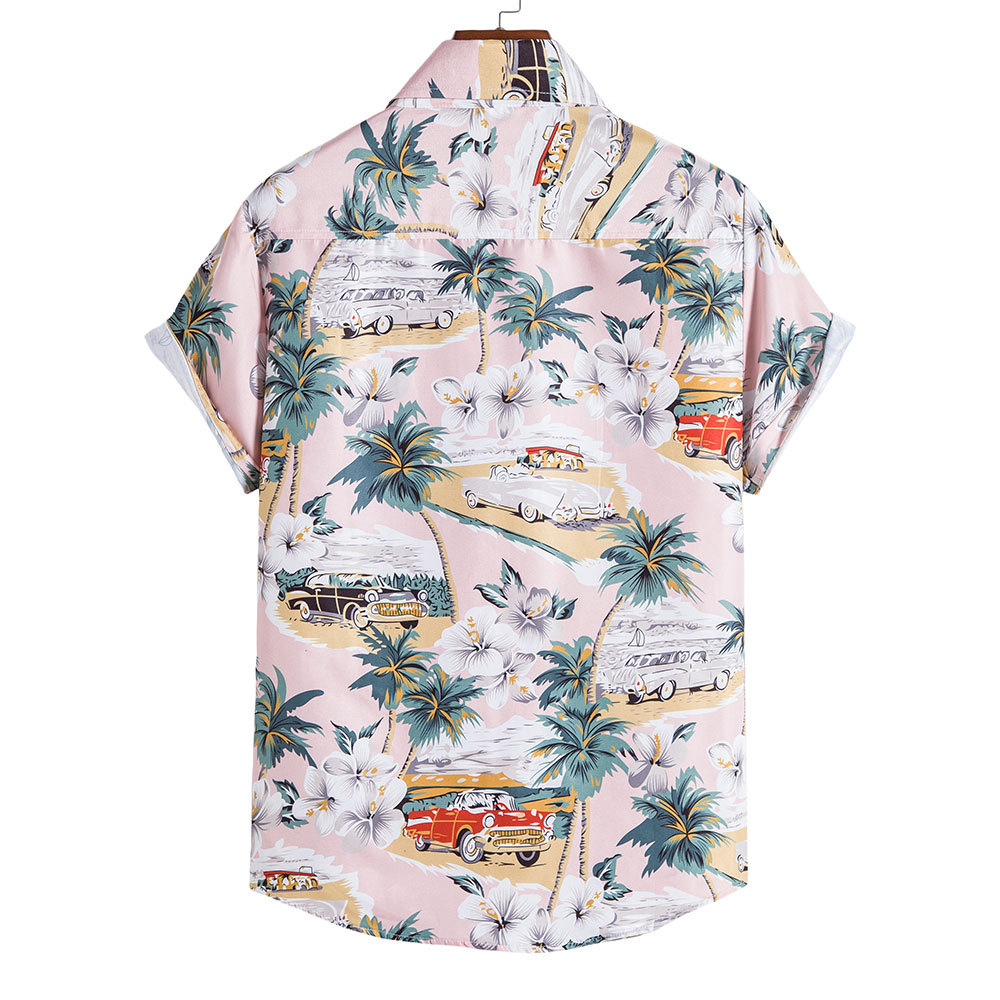 mens t shirts Casual Shirts Summer Beach Short-sleeved Shirt Mens Printed Hawaiian Shirt Seaside Vacation Travel Loose Large Size Coconut tree print f