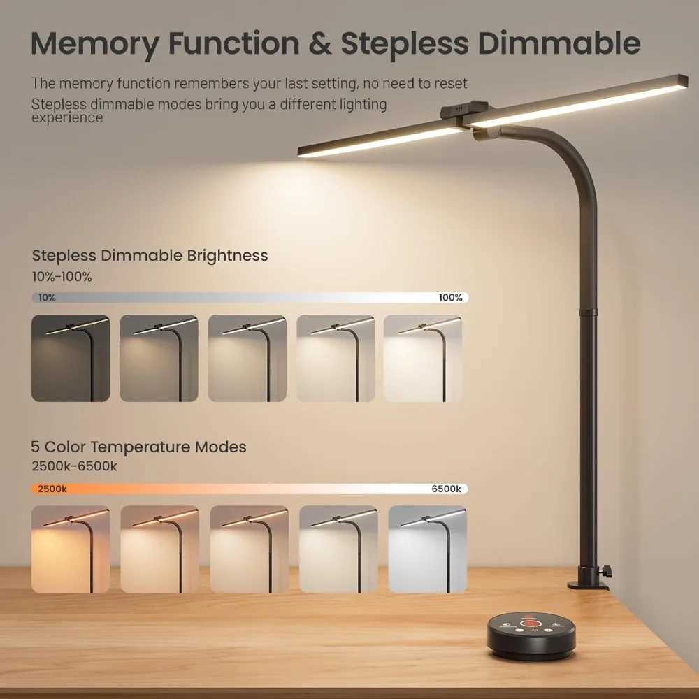 LED Desk Lamp 24W Bright Architect Desk Lamp for Home Office Clamp Desk Light with Adjustable Flexible Gooseneck Remote Cont Z241123