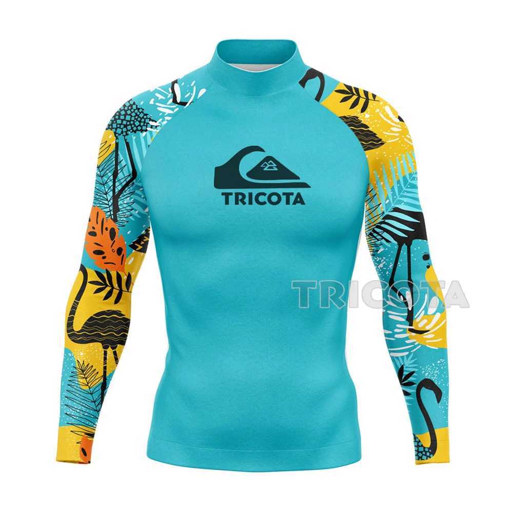 Men's Swimwear Surfing Swimming Diving T-Shirts Tight Long Sleeve Rash Guard Swimwear Mens UV Protection Surf Clothing Beach Floatsuit Tops d2404