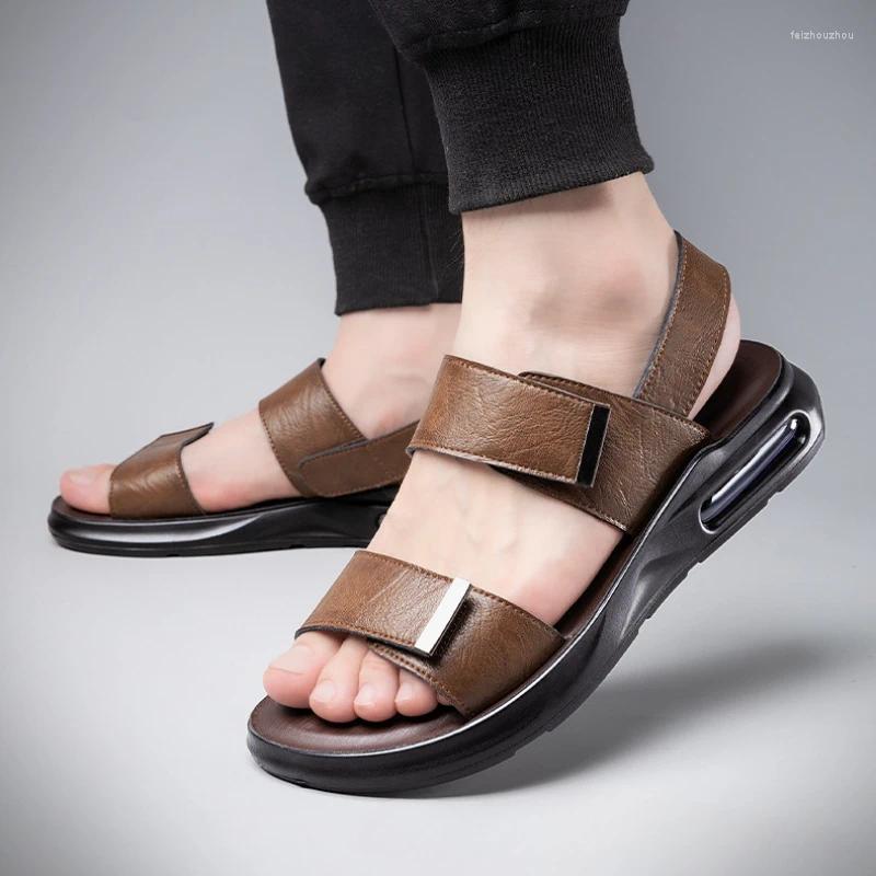 Sandals Men Open Toe Flat Leather Mens Summer Shoe Casual Comfortable Soft Beach Footwear Male atillas De Hombre