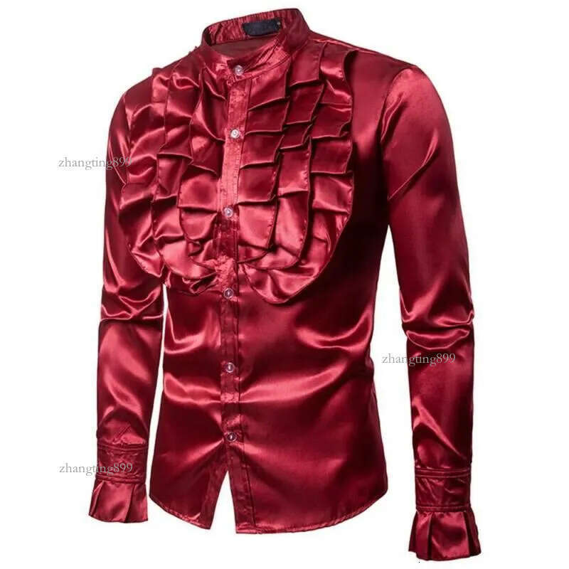 Men's Dress Shirts Autumn Arrival Mens Slim Frill Ruffle Stand Collar Fancy Clothing Wedding Party Stylish Formal Shirt Tops S-2XL - view 5