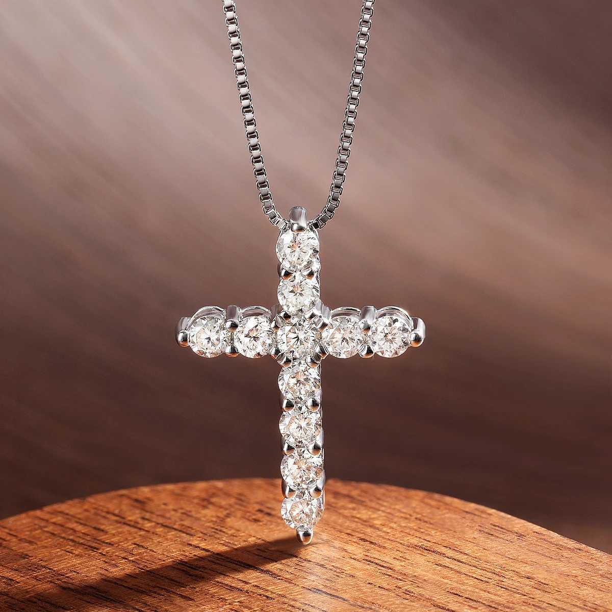 KNOBSPIN D VVS1 Moissanite Cross Pendant Necklace Original s925 Silver Box Chain Plated 18k White Gold Fine Necklace X241123