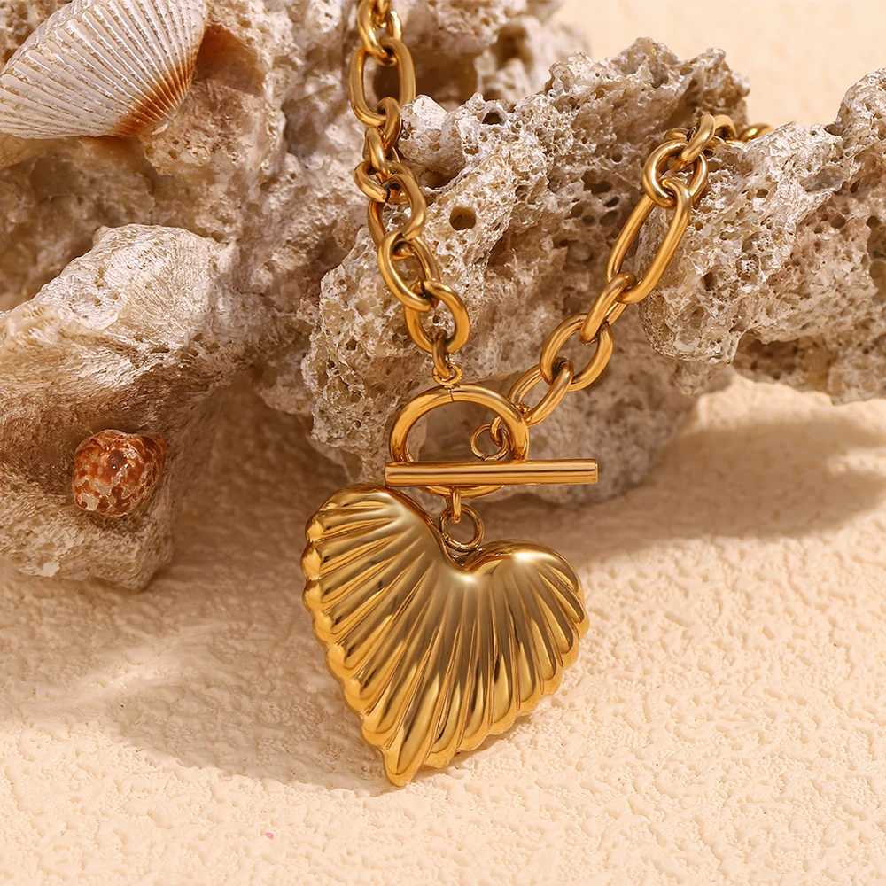 E.B.belle Irregular Chain OT Buckle Heart Necklace 316L Stainl Steel Jewelry 18K Gold Plated Pendant DecorationX241123