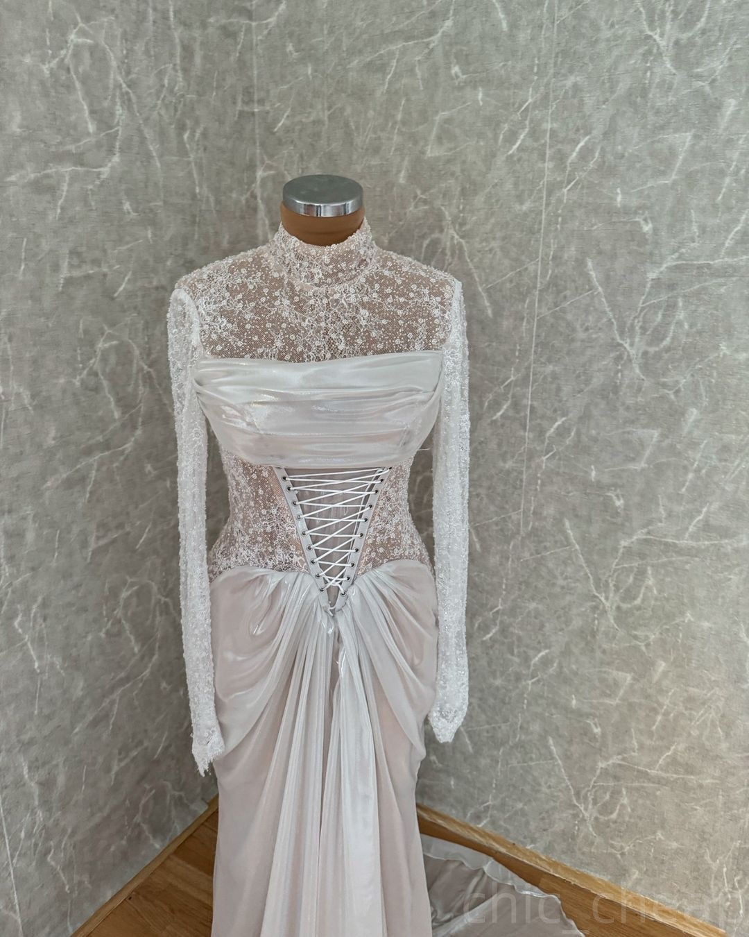 Lace Ivory Mermaid Prom Dresses 2024 Illusion Satin Full Sleeves Evening Formal Party Second Reception Birthday Gowns Dress For Special Occasions