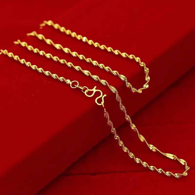 TIEEFEGO 2022 New 24K Gold Necklace 45CM Box Chain/Water Ripple/Single Water Ripple Necklace with Chain Suitable for Womens Jewelry Gifts X241123