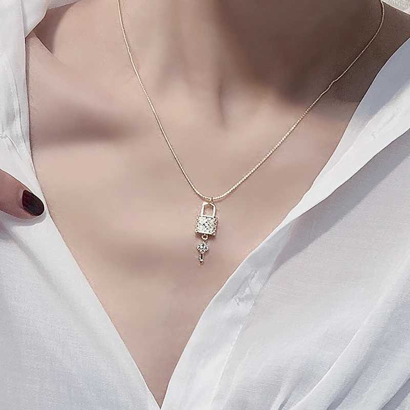 Creative Micro Inlaid CZ lock and key necklace suitable for womens 14K real gold Exquisite AAA zirconia Kolye fashion accessories jewelry X241123