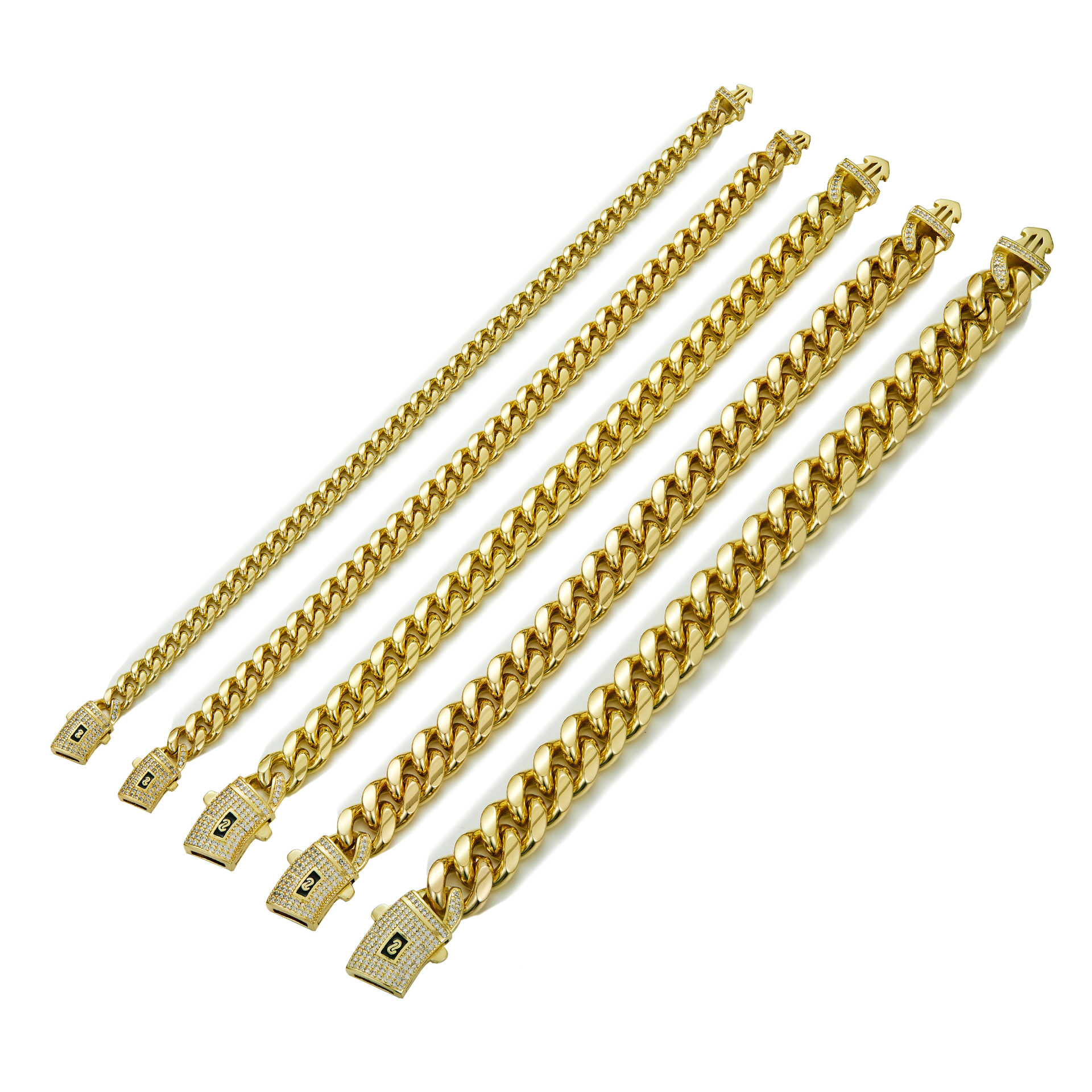 Solid Stainless Steel Hip Hop Miami Cuban Chain Available Sizes 6-14mm, 14K Gold Plated
