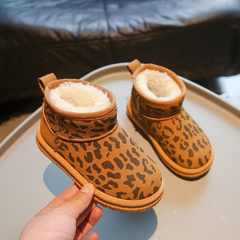 Kid Winter Plush Boots For Children Trend Fashion Leopard Teenager Littlesprouts Girl's Snow Boots Soft-soled Thick Warm Faux Fur Cotton Shoes To