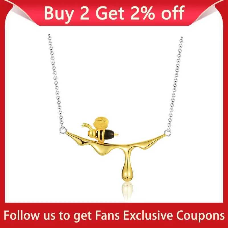 Lotus Fun 18K Gold Bee and Drip Honey Pendant Necklace made of genuine 925 sterling silver with exquisite handmade design for womens jewelry X241123