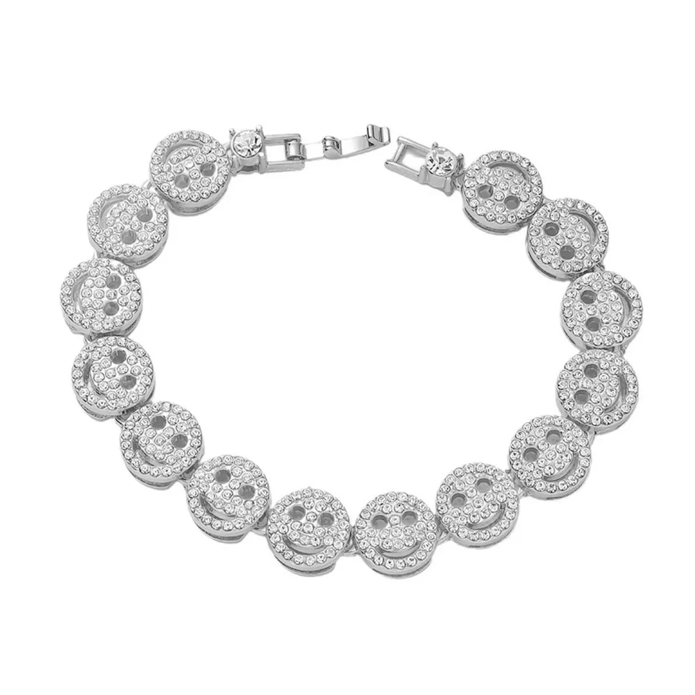 Men's Hip-Hop Style Smiling Face Charm Bracelet with Full Diamond Crystals - 18k Gold & Silver Plated