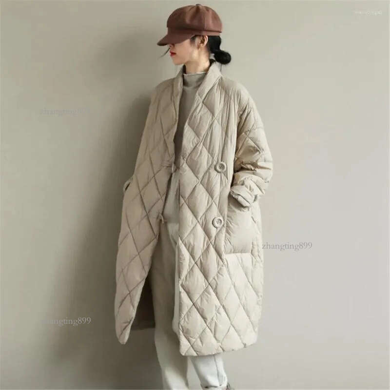 Women's Down Winter Cotton Coats Women Warm Long Parkas Loose Ladies Jacket Quilted Pockets Button Solid Overcoat For Female 2022