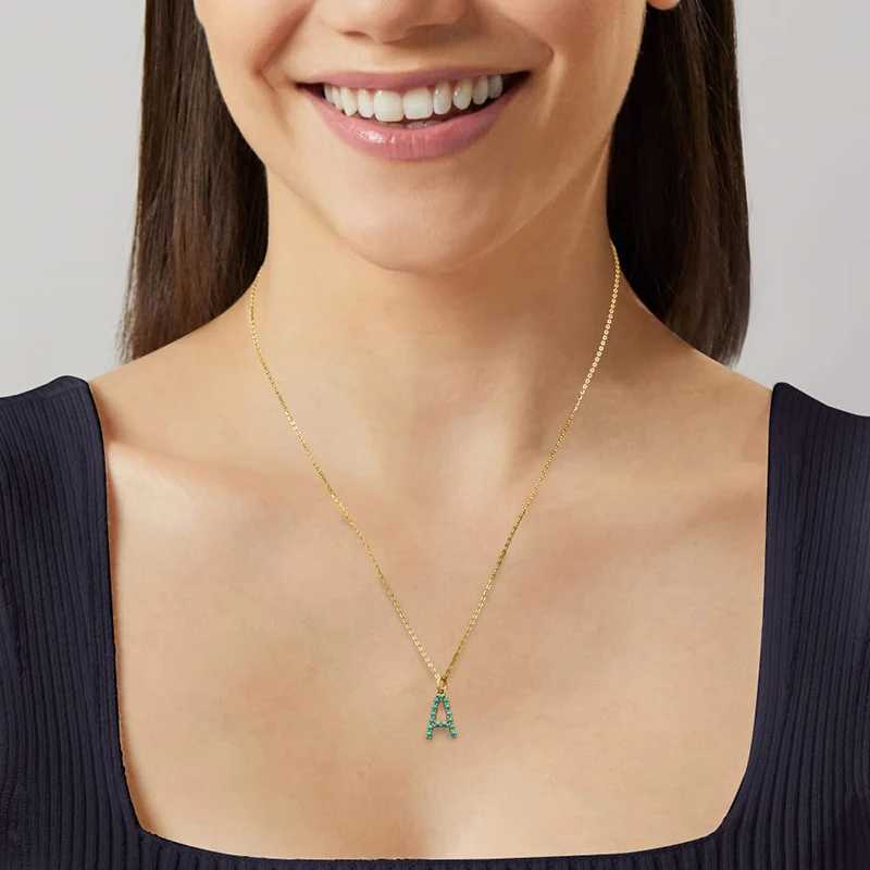 AIDE 925 sterling silver turquoise initial 26 letter pendant Clavicle necklace gold chain womens accessories jewelry gift X241123