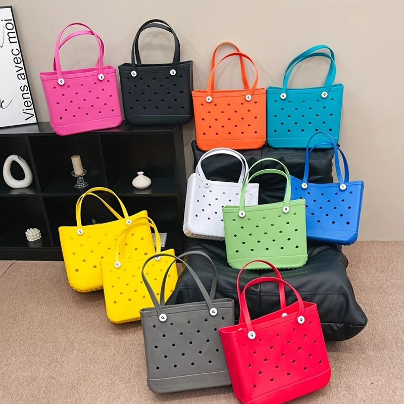 Shoulder Bags Beach Bag Waterproof And Washable Handbag EVA Beach Basket Women Picnic Tote Bag Holes Pouch Shopping Shoulder Bag 240423