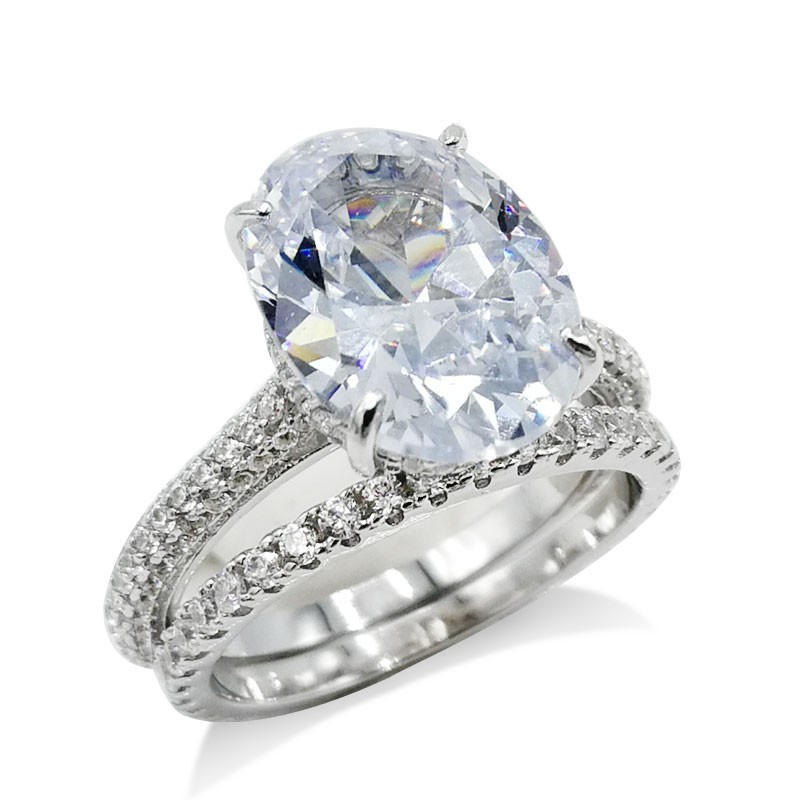 Luxury 100% 925 Sterling Silver rings finger Engagement Wedding jewelry for Women Big oval cut 4 carat Simulated Diamond Ring sets gift