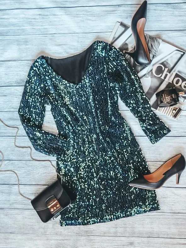 Green Sequi dress Wen new sexy slim fit backless body party dress Niglub mini Christmas dress womens dress M241123