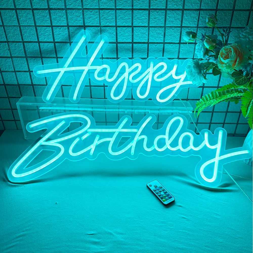 Happy Birthday 30 Inches LED Neon Lighted Sign Transparent Acrylic Base Neon Sign for Birthday Backdrop Decor Party Favors Z241123