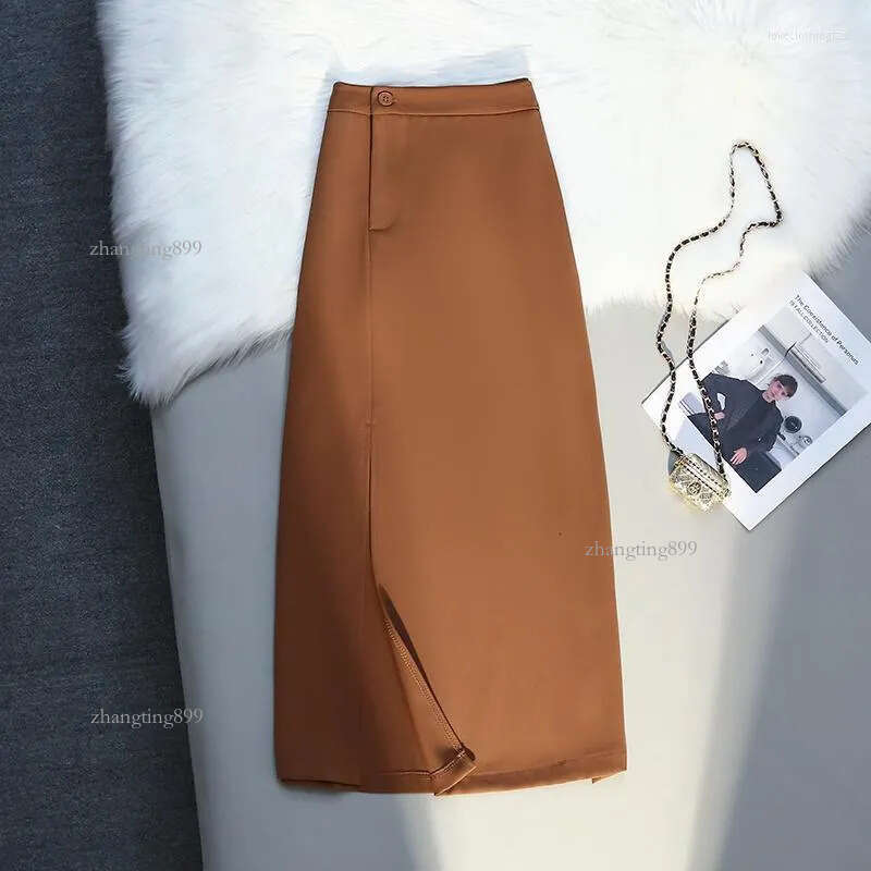 Skirts Korean Style A Line Long Women Spring Summer High Waist Split Skirt Woman Elegant Office Midi Ladies