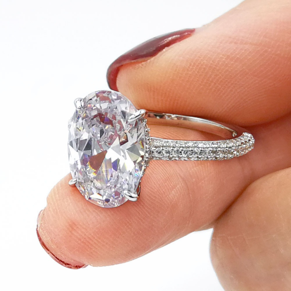 Luxury 100% 925 Sterling Silver rings finger Engagement Wedding jewelry for Women Big oval cut 4 carat Simulated Diamond Ring sets gift