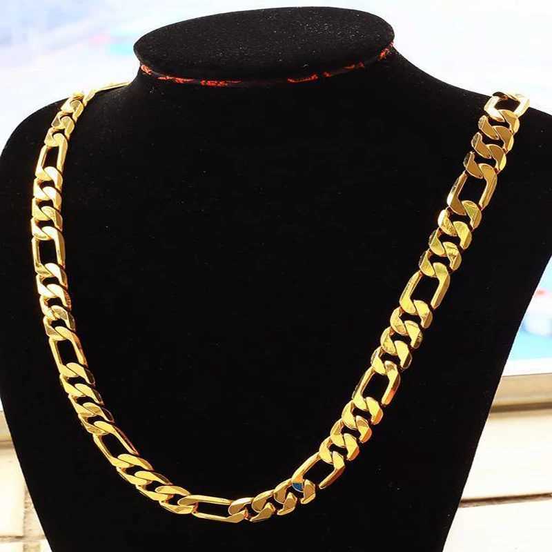 Pure gold mens chain necklace jewelry gold-plated 24k gold 10mm thick Figaro mens chain necklace 20 inches 22 inches 24 inches 26 inches 28 inches 30 