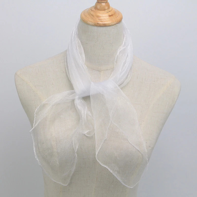 Summer Scarf Transparent Small Silk Scarve Solid Color Square Head Wear Female Chiffon Neckerchief Shawls Bandanas 240417