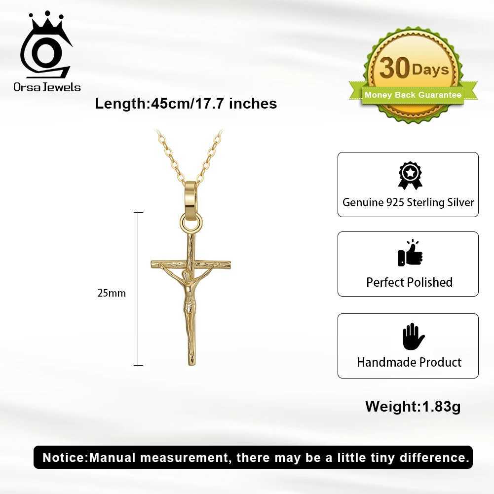 ORSA JEWELS 14K Gold Retro Jesus Cross Pendant Necklace 925 Pure Silver 45cm Cross Necklace Womens Gift SAPN39 X241123