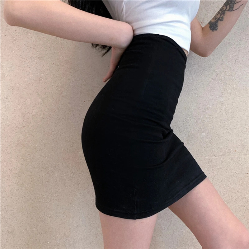 Elasticity Black Onestep Skirt Women Summer High Waist Tight Sexy Girl Bag Hip Short Night Club Mini 240419