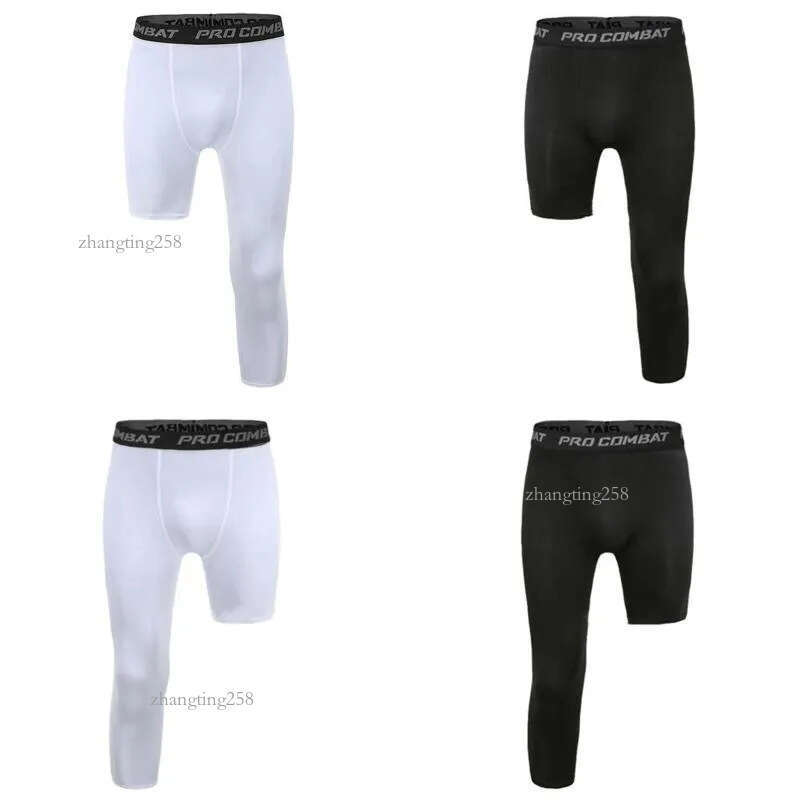 Men's Pants Men One Leg Compression 3/4 Capri Tights Athletic Basketball Base Layer