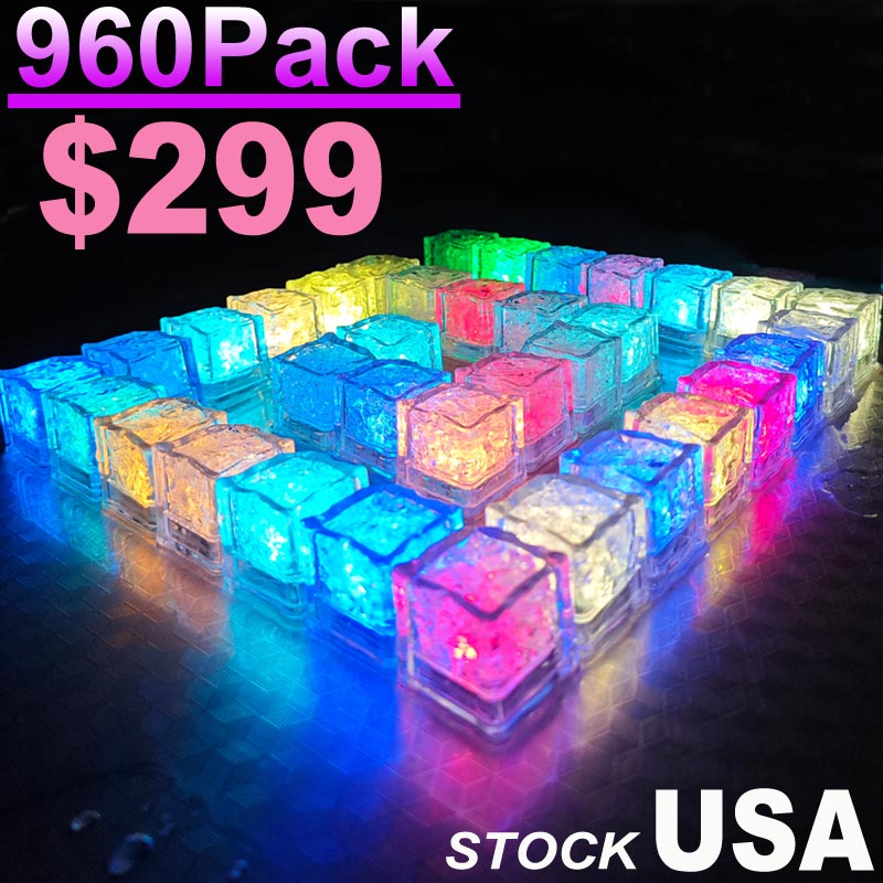Mini LED Party Lights Square Color Changing Ice Cubes Glowing Blinking Flashing Novelty Night Supply bulb AG3 Battery for Wedding Bars Drinks Decorati