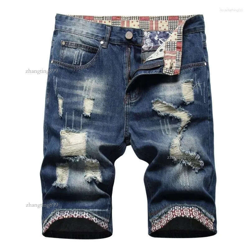 Men's Jeans Men Light Blue Denim Shorts Summer Male Holes Short Man Fashion Ripped Straight Fit Size 42