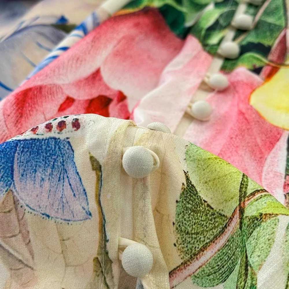 Spring break wer linen dress Wens Stand Long Lantern Sve ral Print single chest belt party Maxi Vestidos 6396 M241123