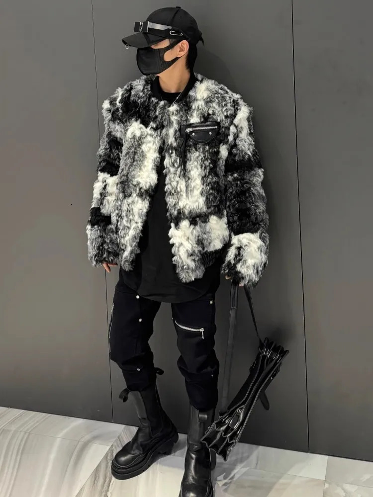 Fashionable mens winter warm padded fur leather jacket with retro print loose fit suitable for parties Donnie jacket patch work pocket bomber jacket 2