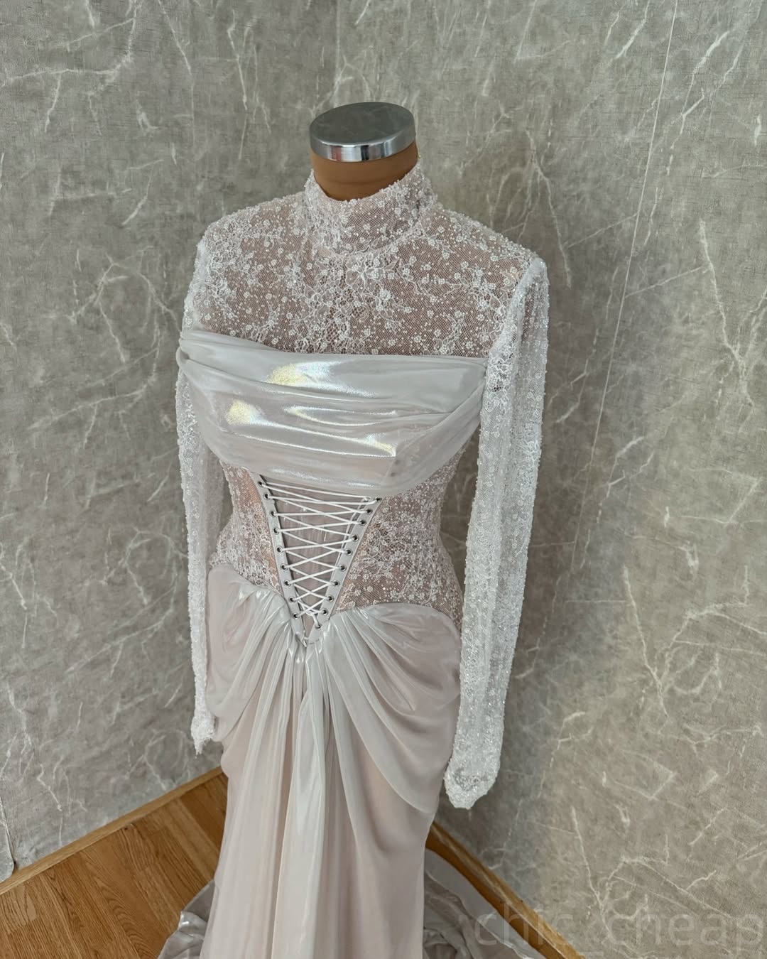 Lace Ivory Mermaid Prom Dresses 2024 Illusion Satin Full Sleeves Evening Formal Party Second Reception Birthday Gowns Dress For Special Occasions
