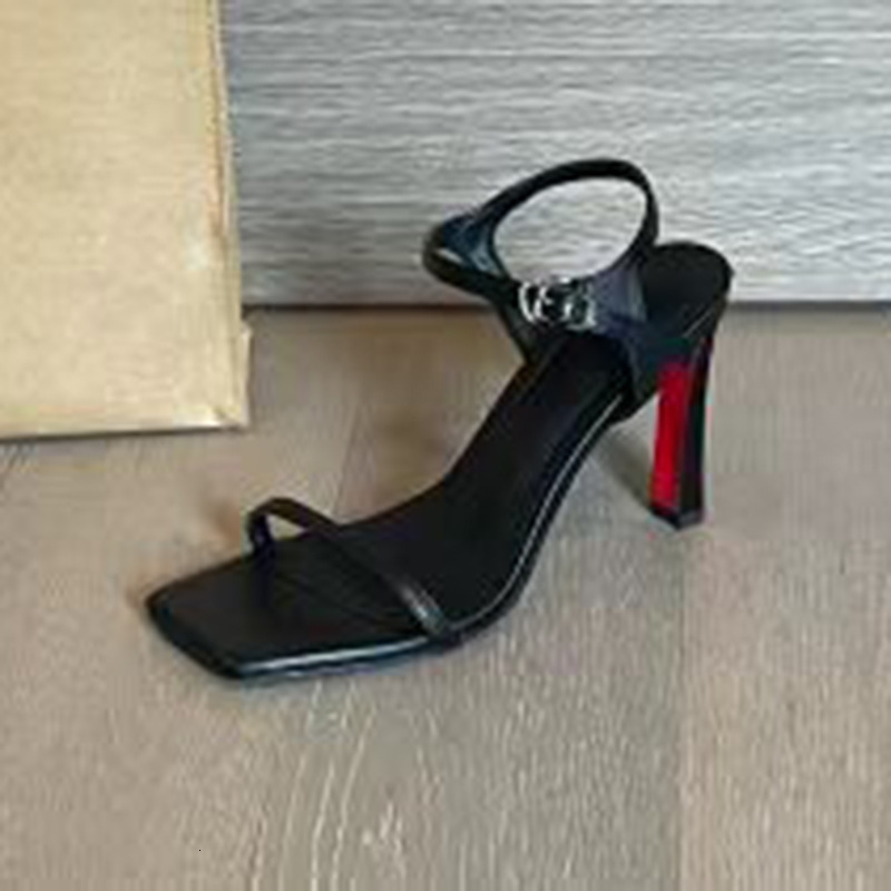L236 Summer Women's Shoes Strap French Black Simple Square Head Versatile Thin Heel Sandals