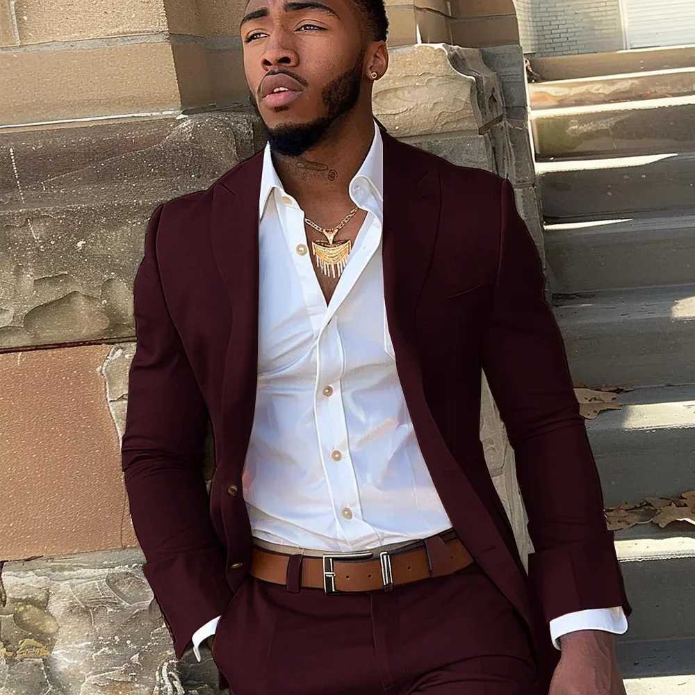 Beige business mens 2-piece set 2-piece set buttoned jacket pants formal grooms tailcoat ultra-thin suitable for Terno Masculino mens wedding dress W2