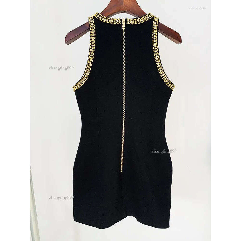 Casual Dresses HIGH STREET Est 2023 Fashion Stylish Designer Women's Metallic Diamonds Sequined Beading Sleeveless Stretch Tank Dress