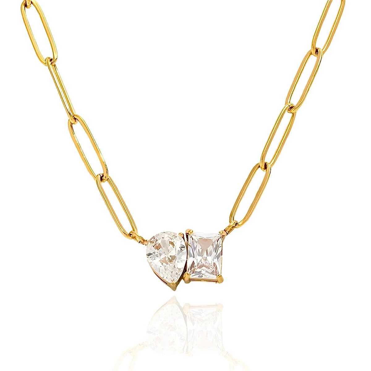 New Pear shed Square Zircon Necklace Vintage Necklace Womens Electroplated 18k Gold Color ProtectionX241123