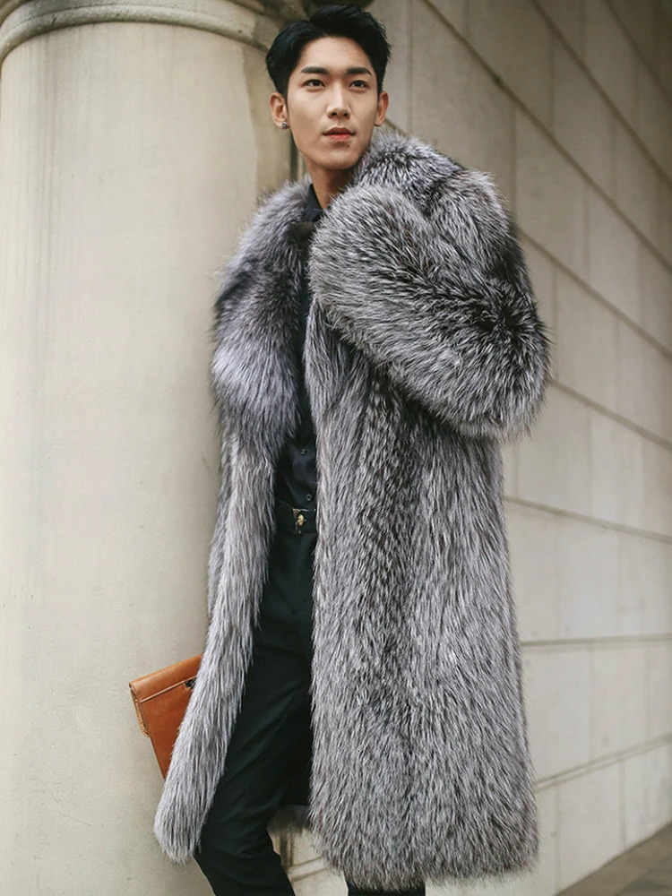 Winter fluffy sheepskin coat mens fur coat medium long synthetic fur leather jacket long sleeved warm coat thick top 241122