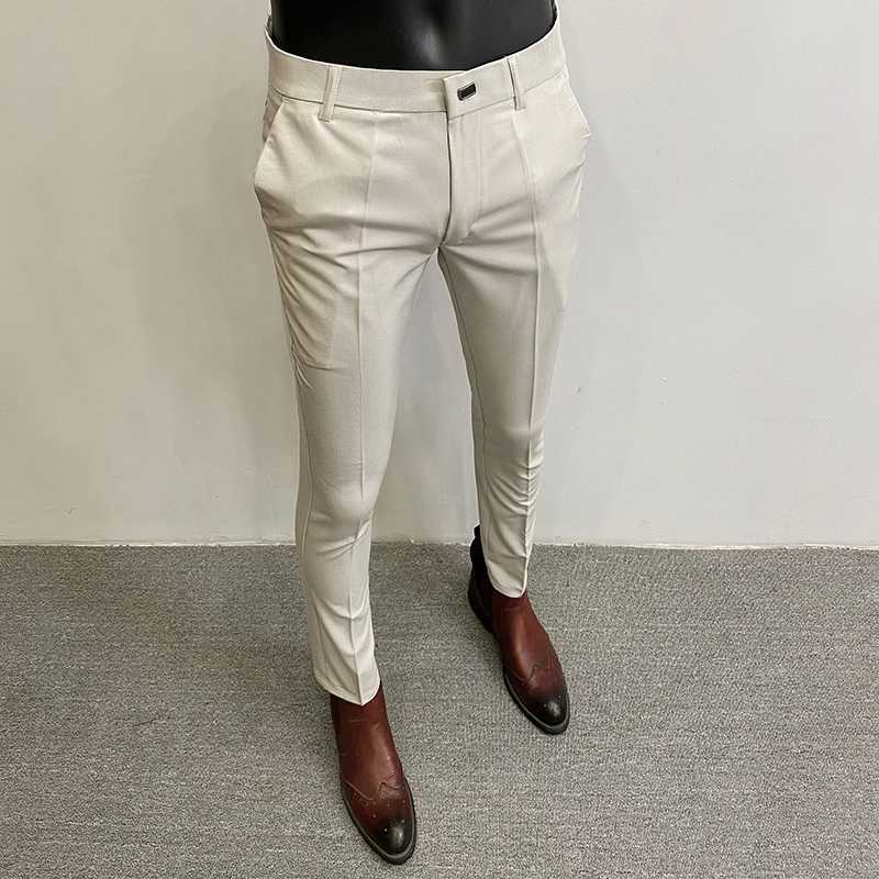 2024 Summer New Mens Casual Elastic Set Mens Fashion Slim Solid Color Formal Business Social Office Trouser 36-28 W250225